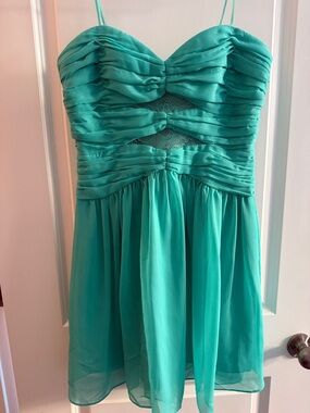 Max & Cleo Teal Strapless Chiffon Party Dress